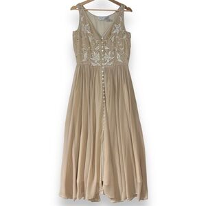 Together Womens 6 Button Front Maxi Dress Fairy Beaded Cottage Western Boho Chic